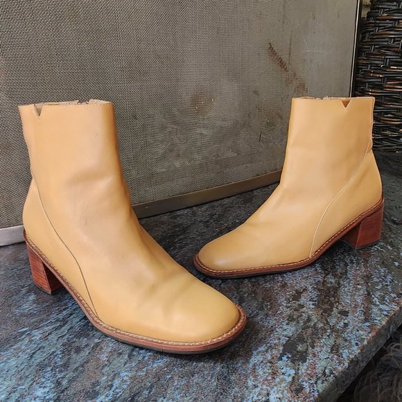 Yellow Leather Ankle Boots - Picture 1 of 14